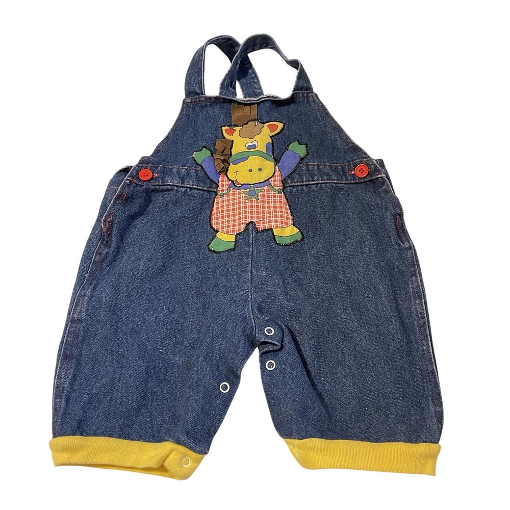 Vintage Little Popsicles 24 Month Denim Jean Pony Horse Overalls Red Yellow Blue